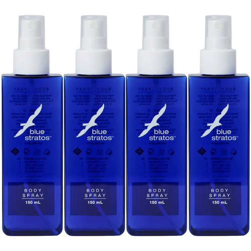Blue Stratos Body Spray 150ml Pack of 4 Classic Mens Deodorant