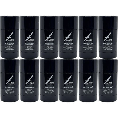 Blue Stratos 75g Deodorant Stick 12 Pack Classic Long Lasting Fragrance Set