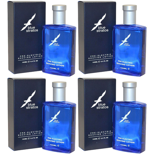 Blue Stratos Pre Electric Aftershave Lotion 4 Pack 100ml Cooling Shave Prep