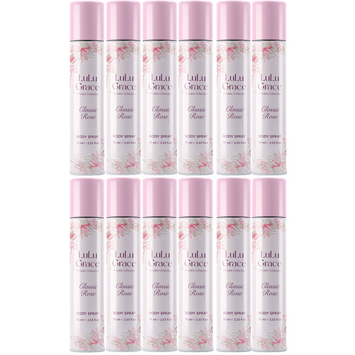 Lulu Grace Private Collection Rose Body Spray 75ml Pack of 12 Floral Mist