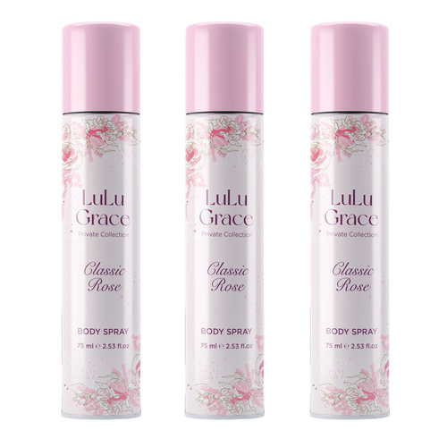 Lulu Grace Private Collection Rose Body Spray 3 x 75ml Long Lasting
