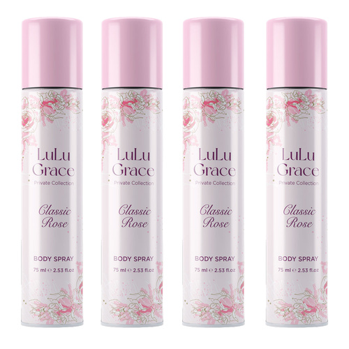 Lulu Grace Private Collection Rose Body Spray 4 Pack 75ml Long Lasting