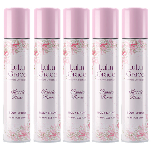 Lulu Grace Private Collection Rose Body Spray 75ml Pack of 5 Long Lasting