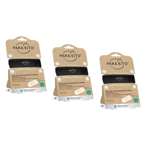 Para'Kito Mosquito Repellent Adult Wristband Black Pack of 3
