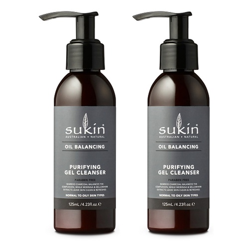 Sukin Oil Balancing Plus Charcoal Purifying Gel Cleanser 125mL Pack of 2