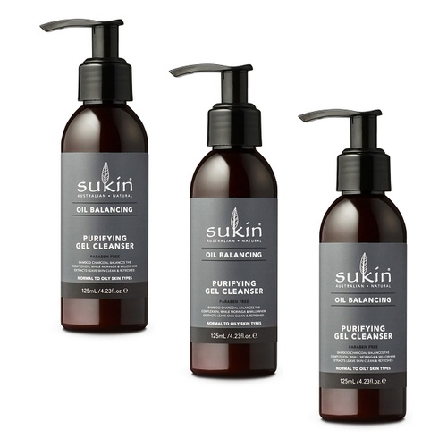 Sukin Oil Balancing Plus Charcoal Purifying Gel Cleanser 125mL Pack of 3