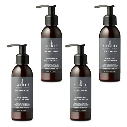 Sukin Oil Balancing Plus Charcoal Purifying Gel Cleanser 125mL Pack of 4