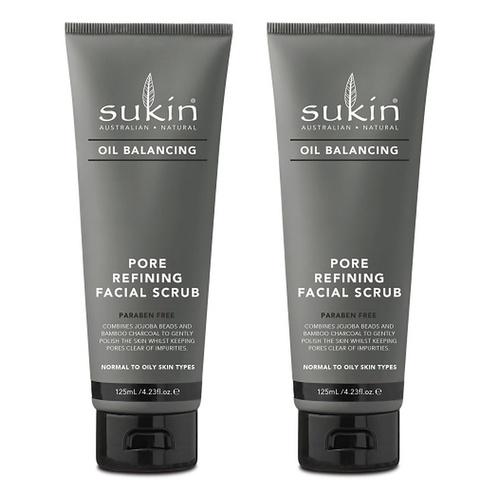 Sukin Oil Balancing Plus Charcoal Pore Refining Facial Scrub 125mL Pack of 2
