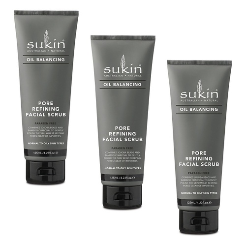 Sukin Oil Balancing Plus Charcoal Pore Refining Facial Scrub 125mL Pack of 3