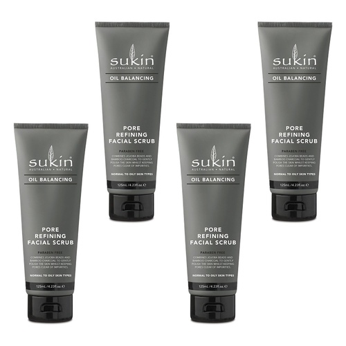 Sukin Oil Balancing Plus Charcoal Pore Refining Facial Scrub 125mL Pack of 4