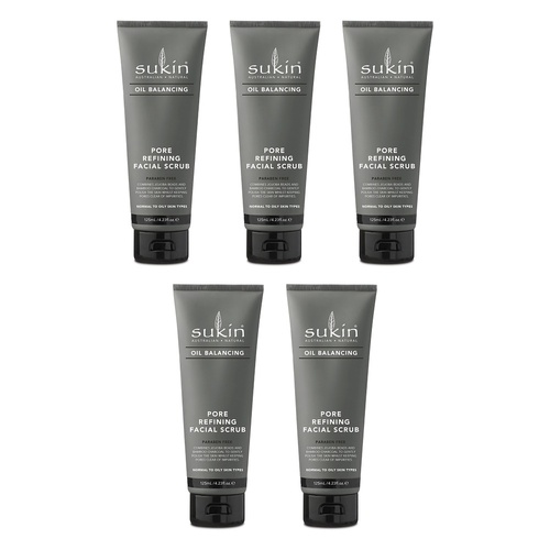 Sukin Oil Balancing Plus Charcoal Pore Refining Facial Scrub 125mL Pack of 5