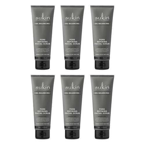 Sukin Oil Balancing Plus Charcoal Pore Refining Facial Scrub 125mL Pack of 6