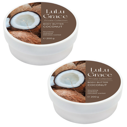 Lulu Grace Coconut Super Rich Body Butter Cream Moisturiser 2 x 200g