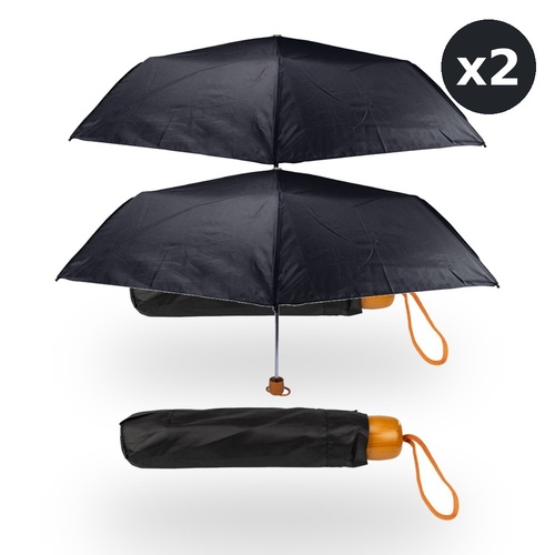 Compact Black Umbrella Travel Friendly Wind Resistant Stylish Design Pack of 2