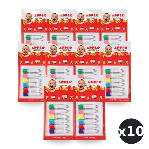 Baby & Me Safety Nappy Pins 6 Pack Stainless Steel Assorted - Random Colour Supplied Bundle of 10