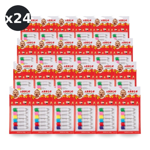 Baby & Me Safety Nappy Pins 6 Pack Stainless Steel Assorted - Random Colour Supplied Bundle of 24