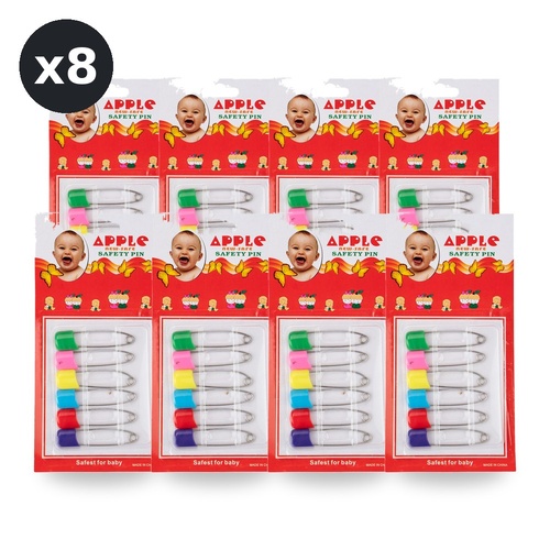 Baby & Me Safety Nappy Pins 6 Pack Stainless Steel Assorted - Random Colour Supplied Bundle of 8
