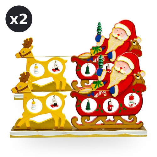 Christmas Holiday Decoration Santa Claus & Sleigh Ornament Home Decor Pack of 2