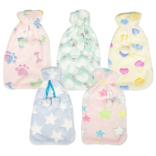 Health & Beauty Plush Pom Pom Hot Water Bottle Cover Assorted Prints - Random Design Supplied
