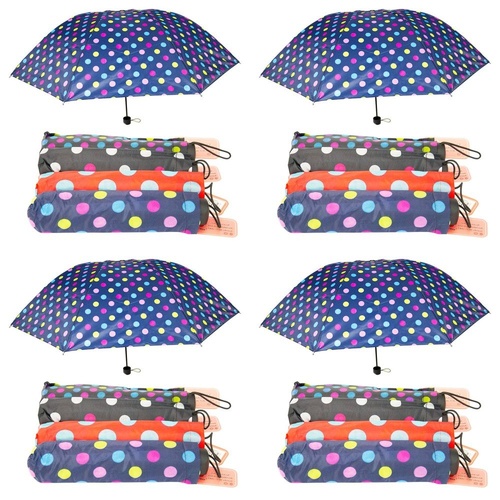 Compact Folding Umbrella Spots Print Assorted Designs - Random Design Supplied Pack of 4