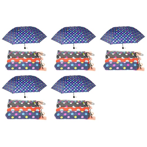 Compact Folding Umbrella Spots Print Assorted Designs - Random Design Supplied Pack of 5