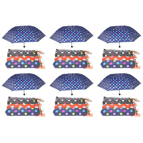 Compact Folding Umbrella Spots Print Assorted Designs - Random Design Supplied Pack of 6