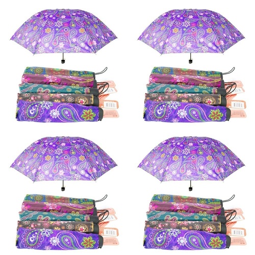 Compact Folding Umbrella Paisley Print Assorted Designs - Random Design Supplied Pack of 4