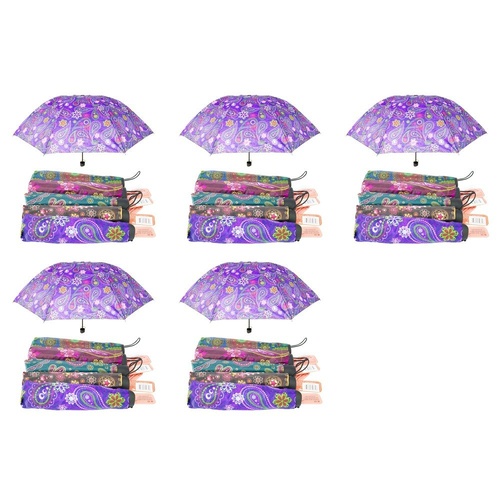 Compact Folding Umbrella Paisley Print Assorted Designs - Random Design Supplied Pack of 5