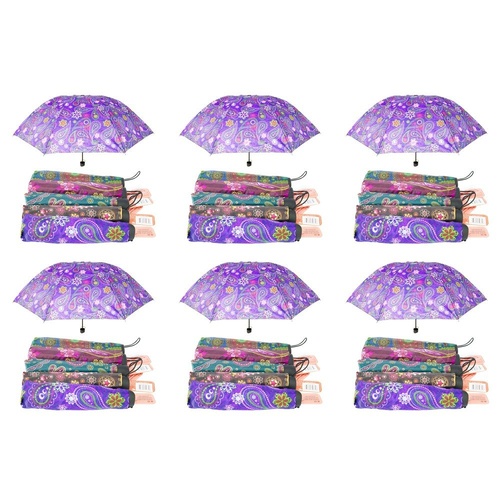 Compact Folding Umbrella Paisley Print Assorted Designs - Random Design Supplied Pack of 6