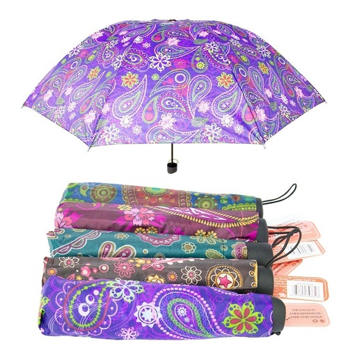 Compact Folding Umbrella Paisley Print Assorted Designs - Random Design Supplied