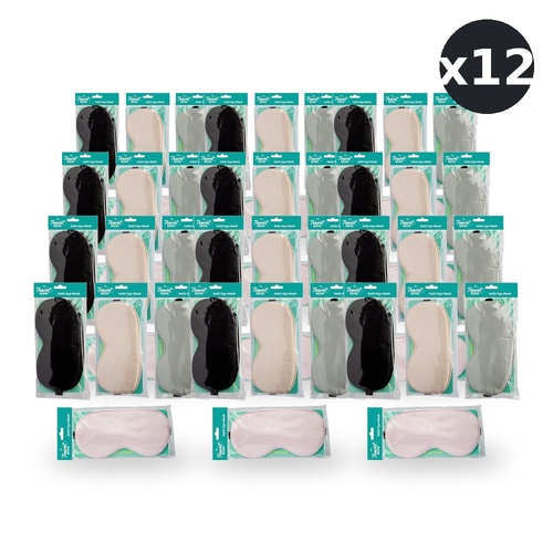 Travel Now Satin Eye Mask Sleep Eyeshade - Random Colour Supplied Pack of 12