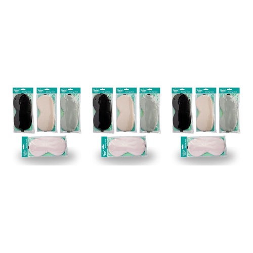 Travel Now Satin Eye Mask Sleep Eyeshade - Random Colour Supplied Pack of 3