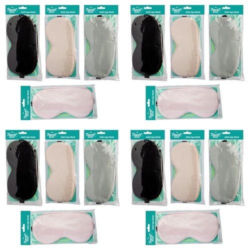 Travel Now Satin Eye Mask Sleep Eyeshade - Random Colour Supplied Pack of 4