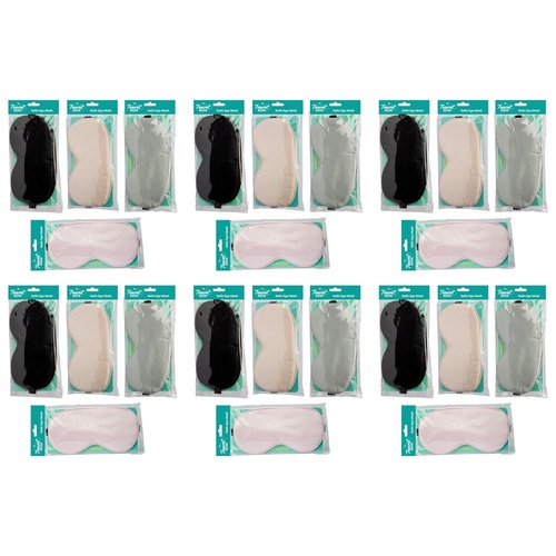 Travel Now Satin Eye Mask Sleep Eyeshade - Random Colour Supplied Pack of 6