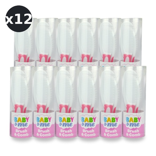 Baby & Me Brush and Comb Set for Babies Soft Pink Bristles Grooming Kit Pack of 12