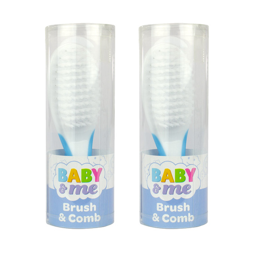 Baby & Me Twin Brush and Comb Set Soft Blue Bristles Baby Grooming Kit