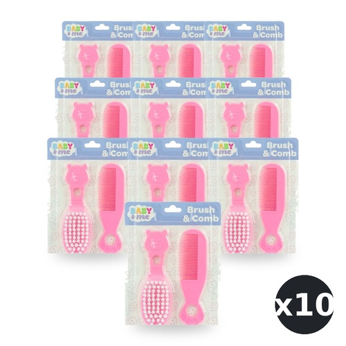 Baby & Me Brush and Comb Set Pink Soft Bristle Grooming for Babies Pack of 10