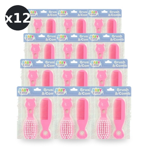 Baby & Me Brush and Comb Set Pink Soft Bristle Grooming for Babies Pack of 12