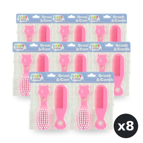 Baby & Me Brush and Comb Set Pink Soft Bristle Grooming for Babies Pack of 8