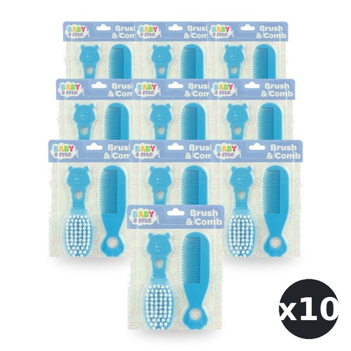 Baby & Me Brush and Comb Set Blue Soft Bristle Hair Grooming for Babies Pack of 10