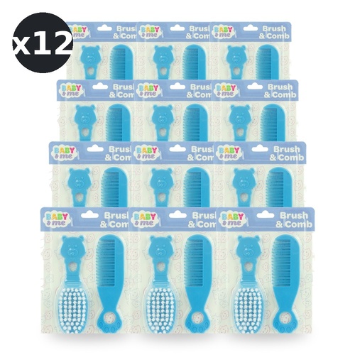 Baby & Me Brush and Comb Set Blue Soft Bristle Hair Grooming for Babies Pack of 12