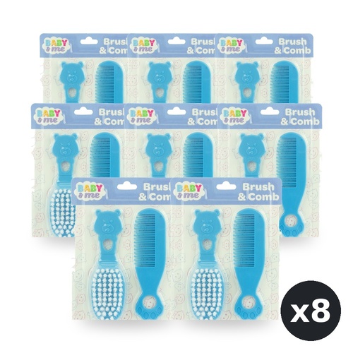 Baby & Me Brush and Comb Set Blue Soft Bristle Hair Grooming for Babies Pack of 8