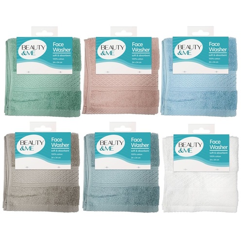 Beauty & Me Face Washer 100% Cotton 34 x 34cm - Random Colour Supplied