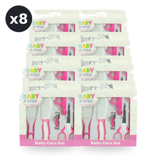 Baby & Me 6 Piece Pink Grooming Set with Brush Comb Clipper and Scissors Pack of 8