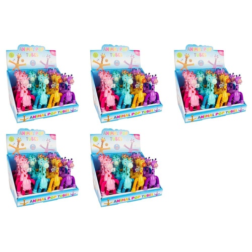 Animal Pop Tubes Giraffe Fidget Toy Assorted Colours Counter Display of 24 Bundle of 5