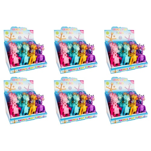Animal Pop Tubes Giraffe Fidget Toy Assorted Colours Counter Display of 24 Bundle of 6