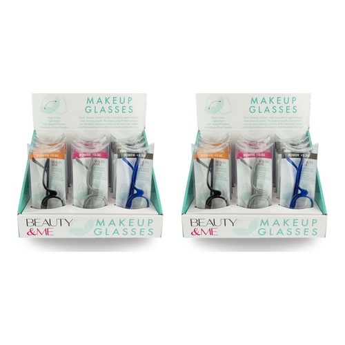 Beauty & Me Magnifying Makeup Glasses Counter Display of 12 (4 x +2.50, 4 x +3.00, 4 x +3.50) Bundle of 2