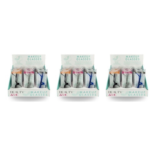 Beauty & Me Magnifying Makeup Glasses Counter Display of 12 (4 x +2.50, 4 x +3.00, 4 x +3.50) Bundle of 3