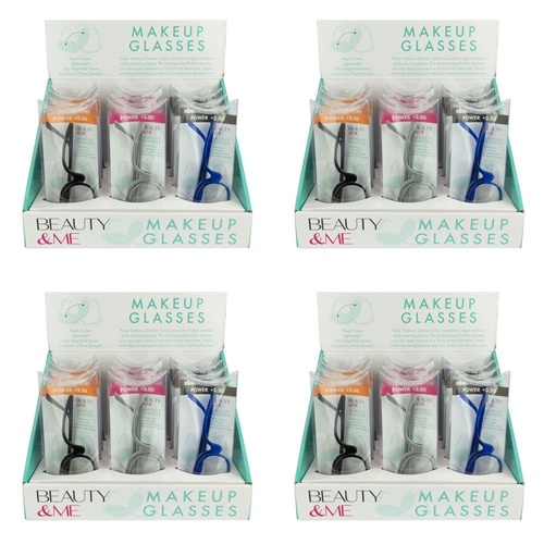 Beauty & Me Magnifying Makeup Glasses Counter Display of 12 (4 x +2.50, 4 x +3.00, 4 x +3.50) Bundle of 4