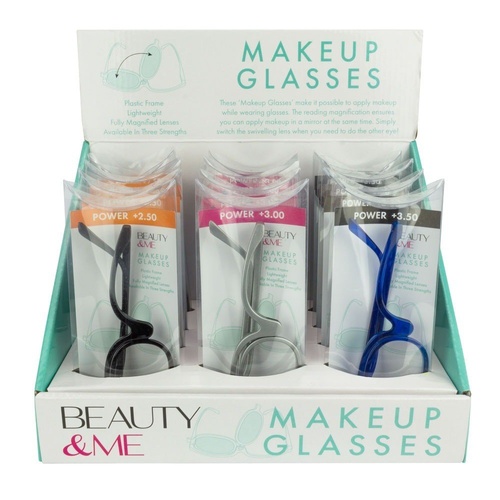 Beauty & Me Magnifying Makeup Glasses Counter Display of 12 (4 x +2.50, 4 x +3.00, 4 x +3.50)